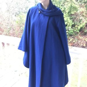 VTG BOHO JESSICA LEE BLUE WOOL CAPE COAT